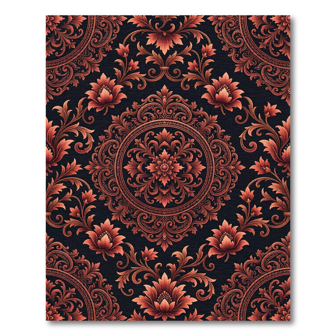Ornate Crimson Floral Scroll Rug