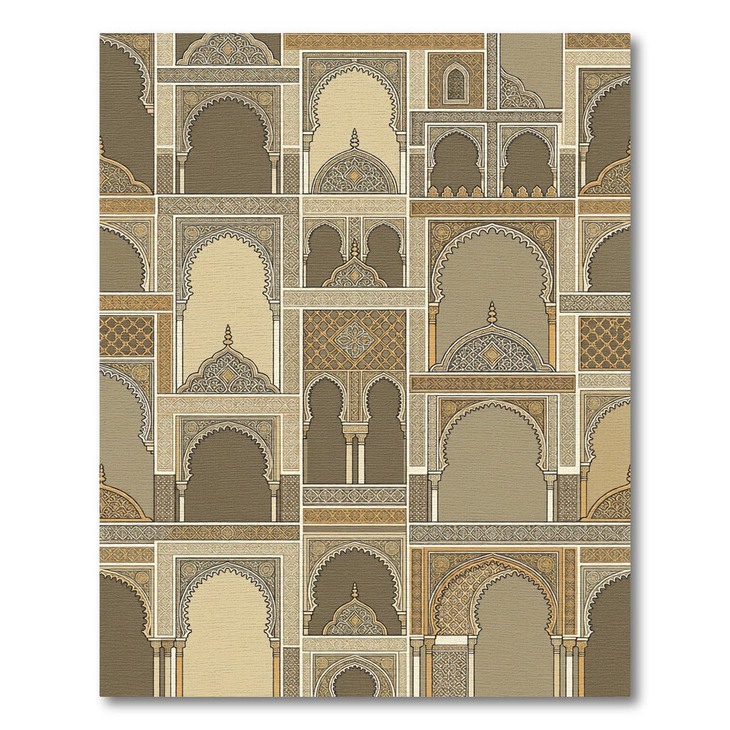 Brown And Gold Geometric Arch Arrangement Rug