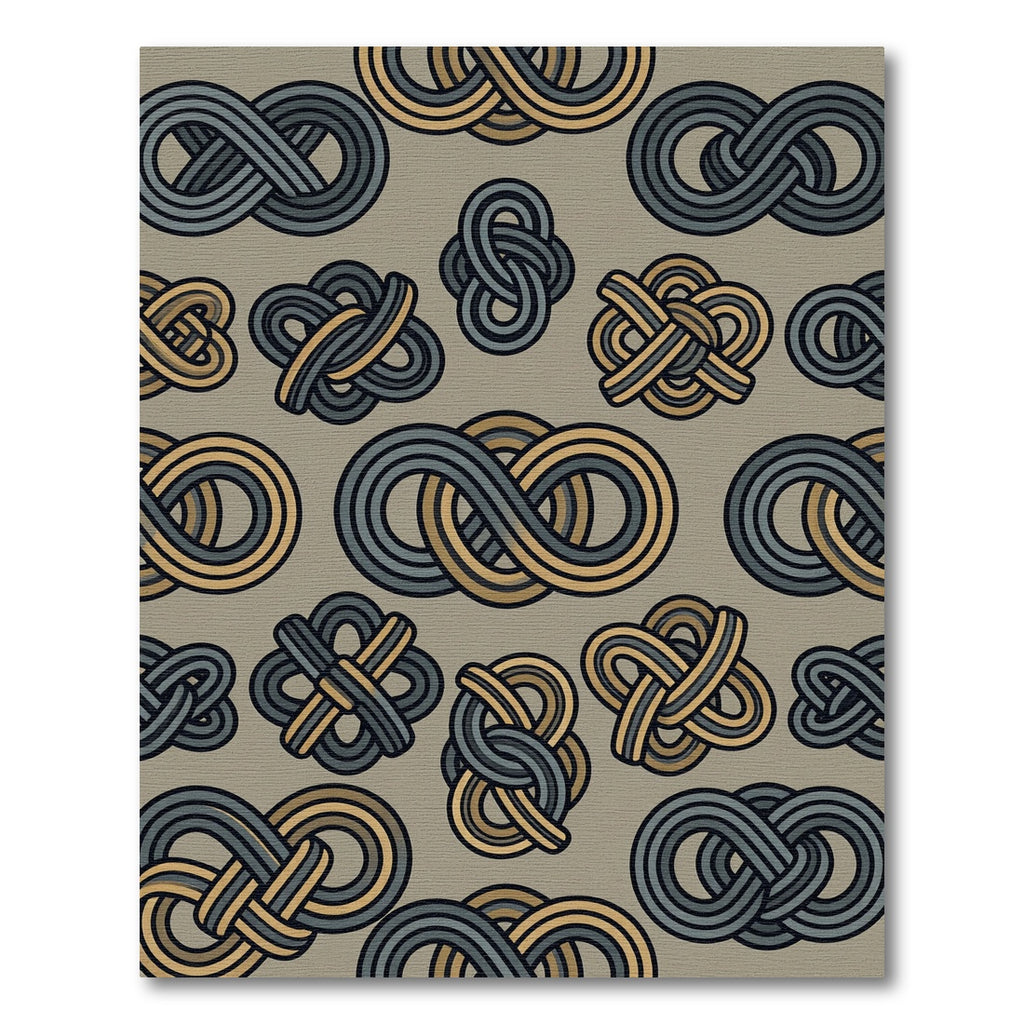 Taupe Gray Golden Linked Infinity Knot Rug
