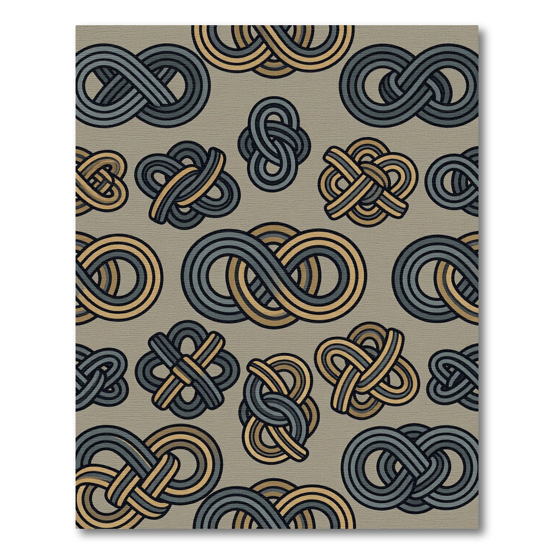 Taupe Gray Golden Linked Infinity Knot Rug