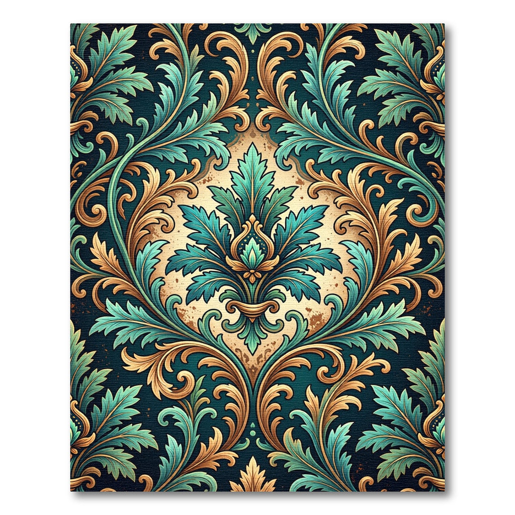 Ornate Teal Gold Acanthus Scroll Rug