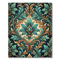 Ornate Teal Gold Acanthus Scroll Rug