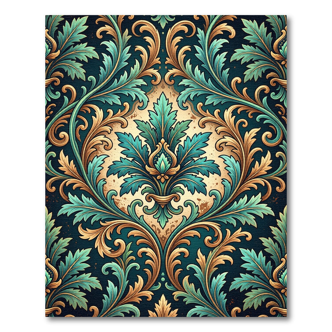 Ornate Teal Gold Acanthus Scroll Rug