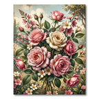 Elegant Pink Rose Bouquet Garden Illustration Rug