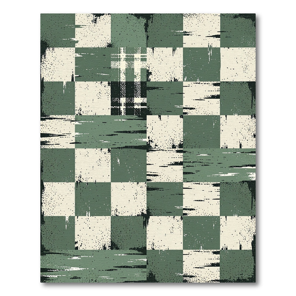 Distressed Sage Green Checkered Gingham Rug