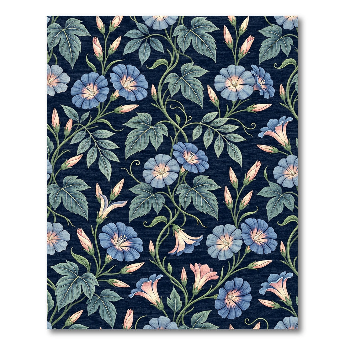Navy Blue Botanical Morning Glory Floral Rug