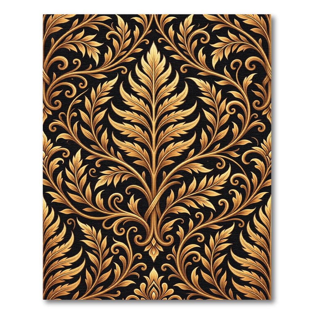 Golden Black Scrollwork Floral Rug
