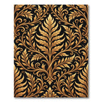 Golden Black Scrollwork Floral Rug