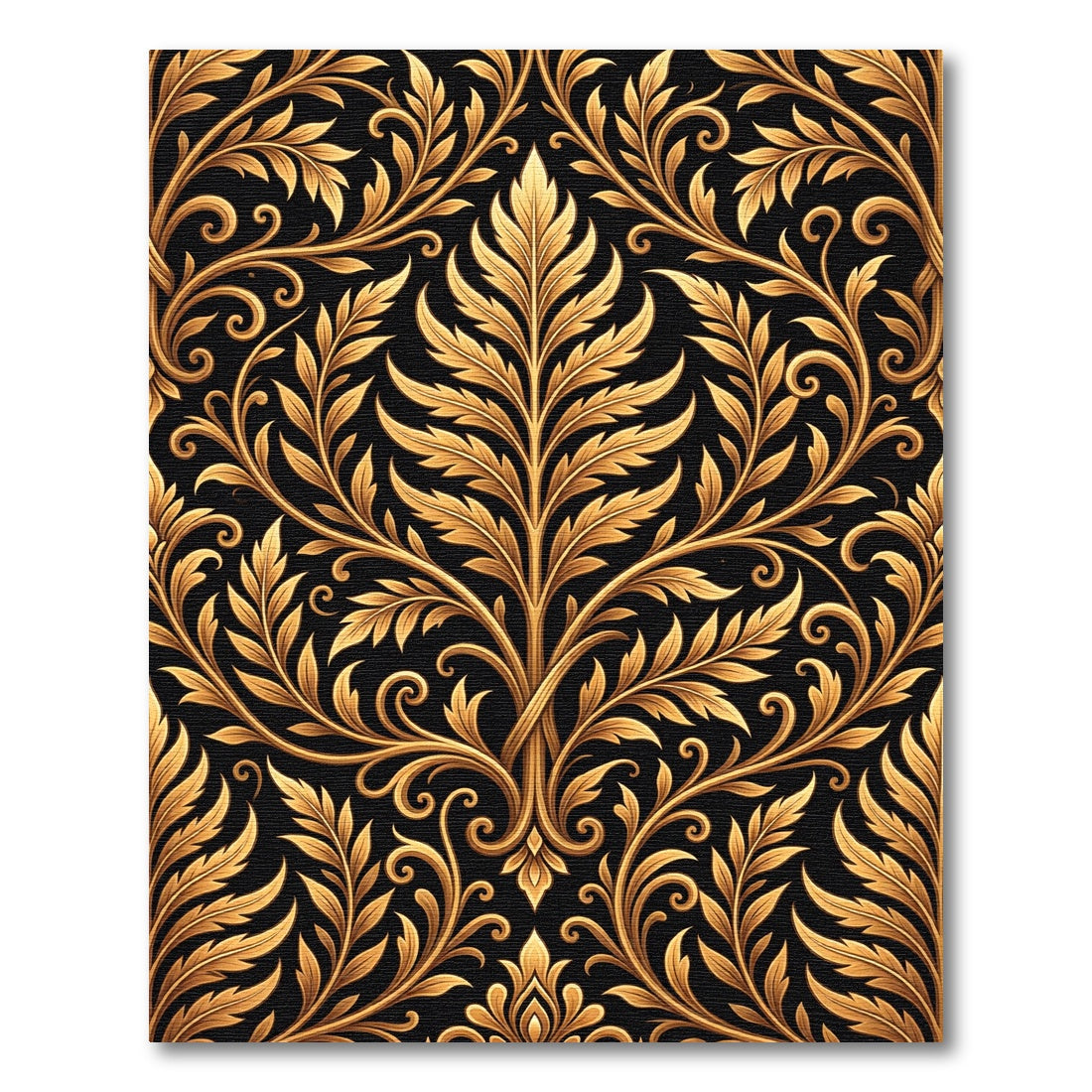 Golden Black Scrollwork Floral Rug