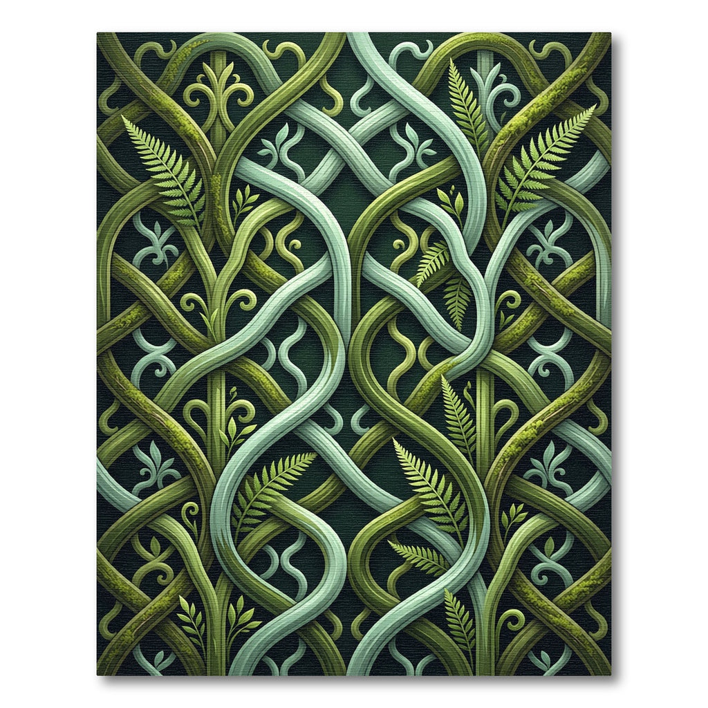 Lush Green Entwined Fern Forest Scroll Rug