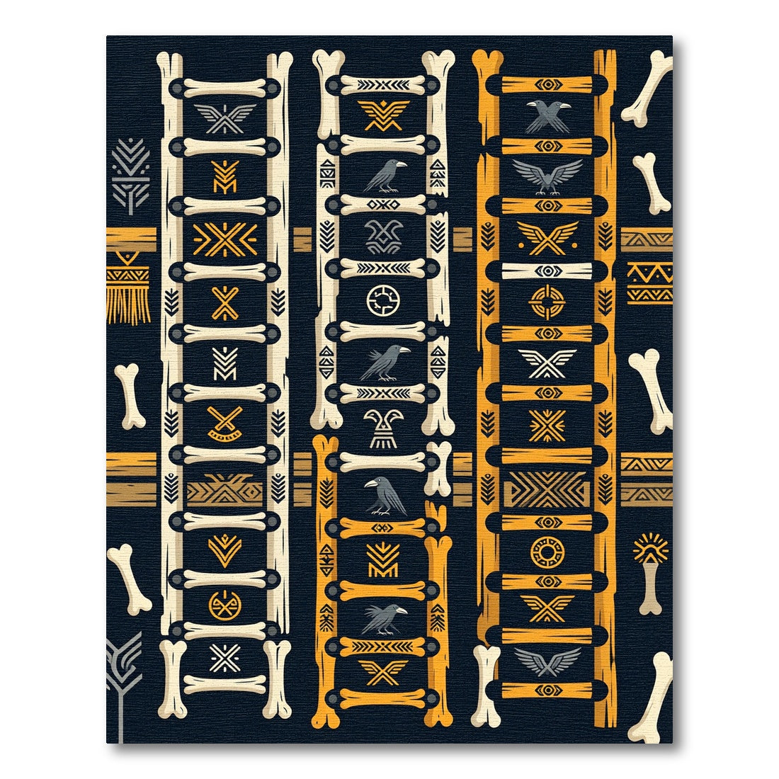 Tribal Raven Bone Ladder Accents Rug
