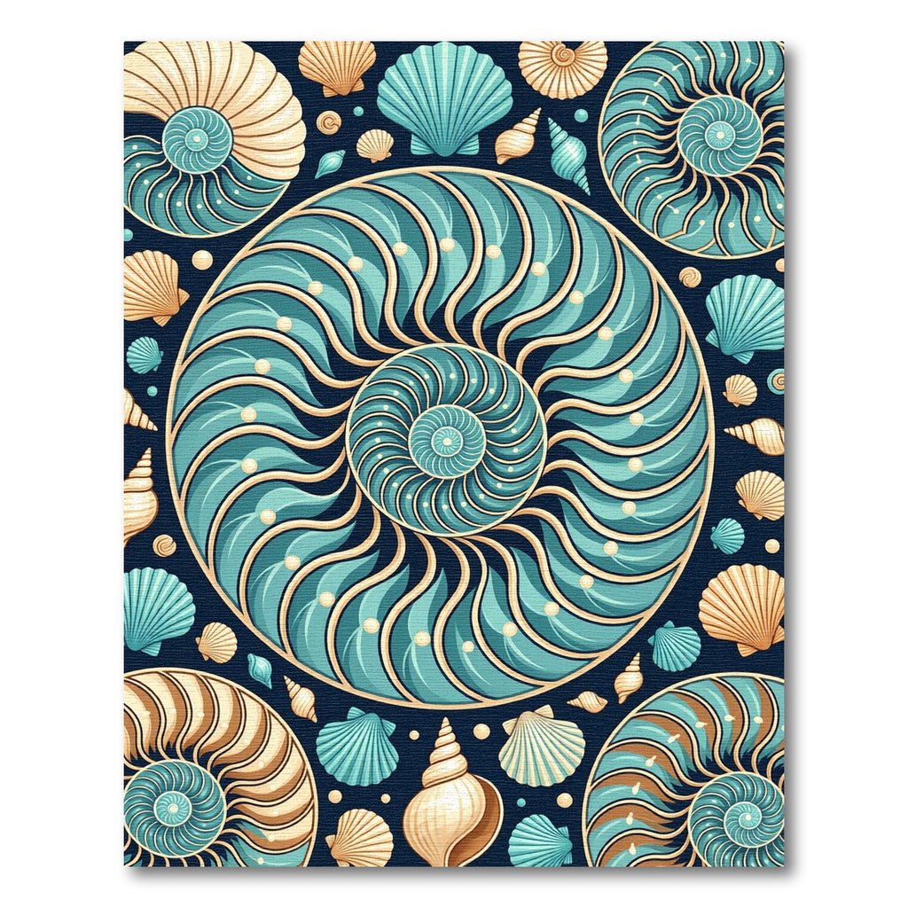 Teal Ocean Nautilus Shell Collage Rug