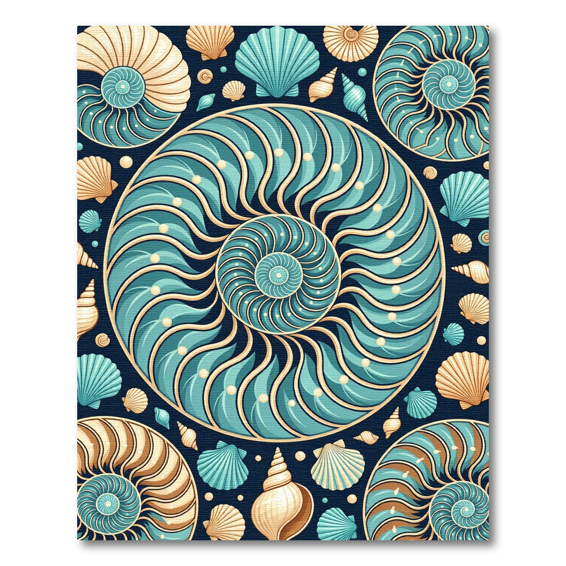 Teal Ocean Nautilus Shell Collage Rug