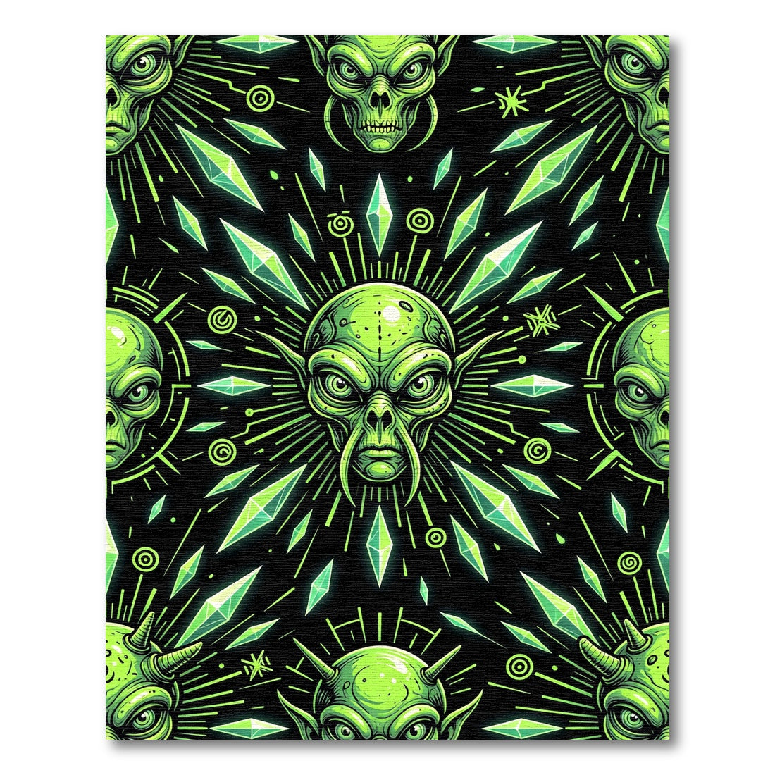 Neon Alien Crystal Geometric Glow Rug