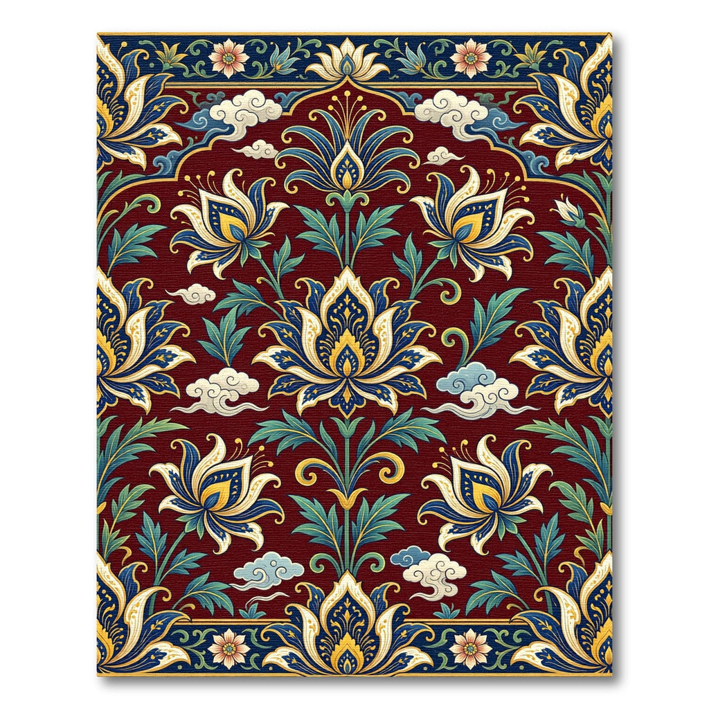 Crimson Blue Golden Floral Canopy Rug