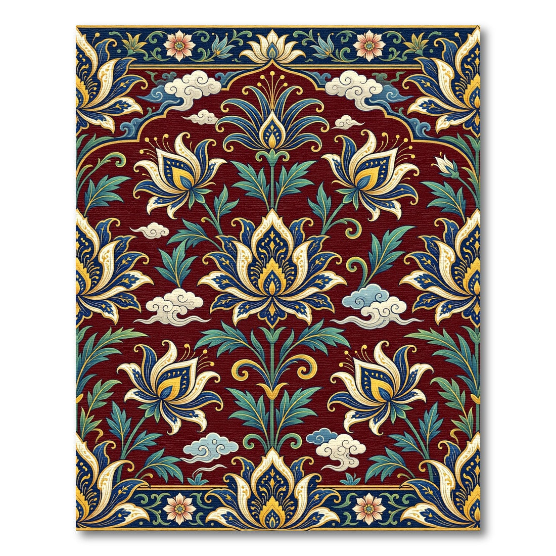 Crimson Blue Golden Floral Canopy Rug