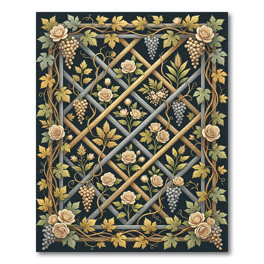 Golden Rose Trellis with Grape Vines Rug