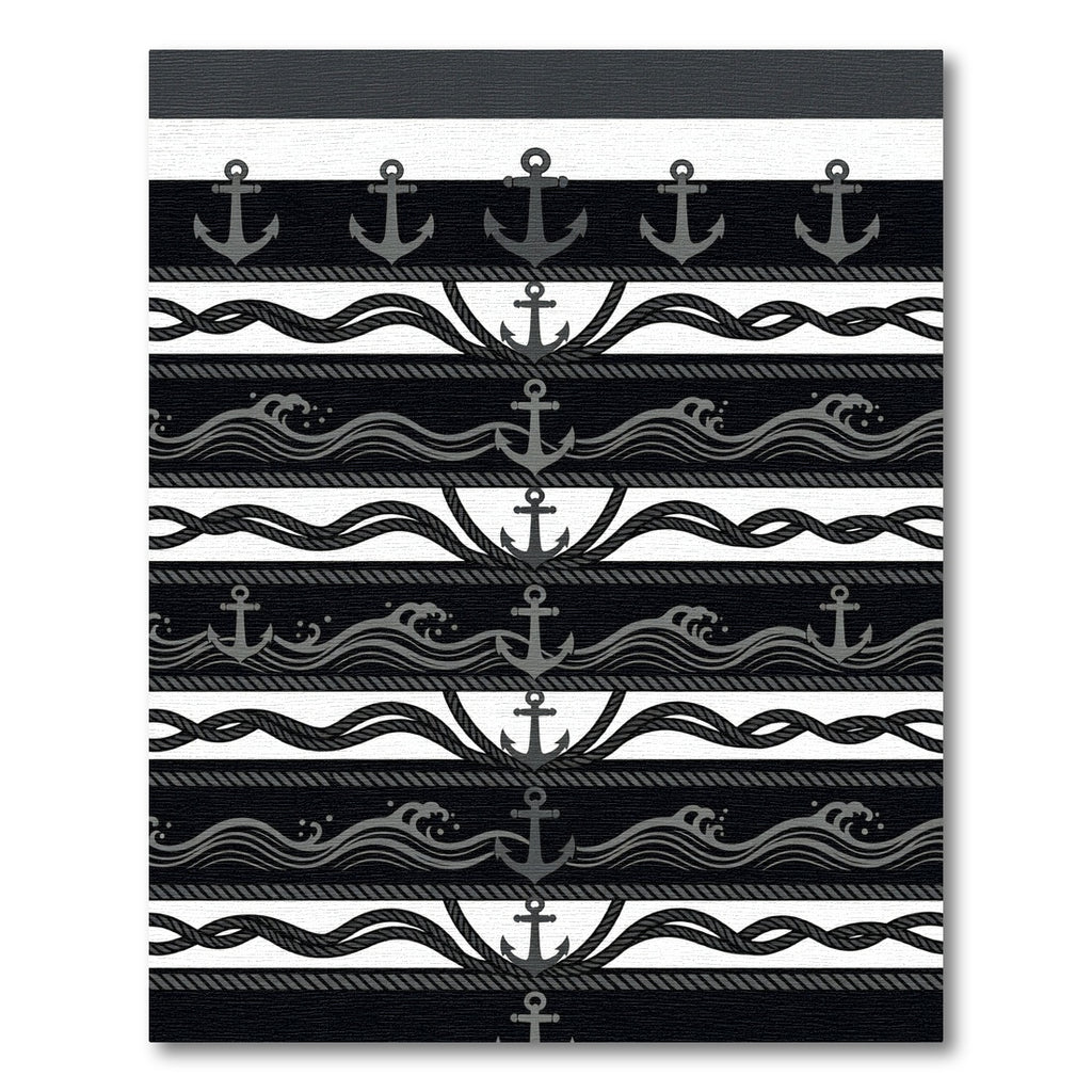 Modern Nautical Anchor Wave Stripe Rug