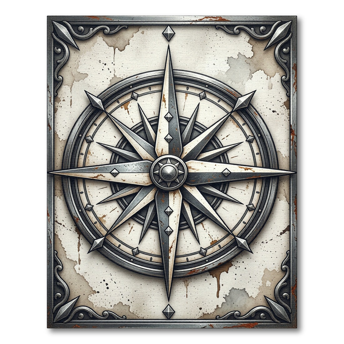 Vintage Nautical Compass Rose Rug