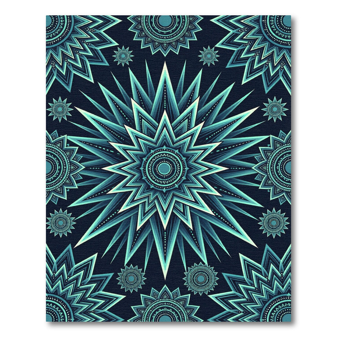Geometric Teal Celestial Star Medallion Rug