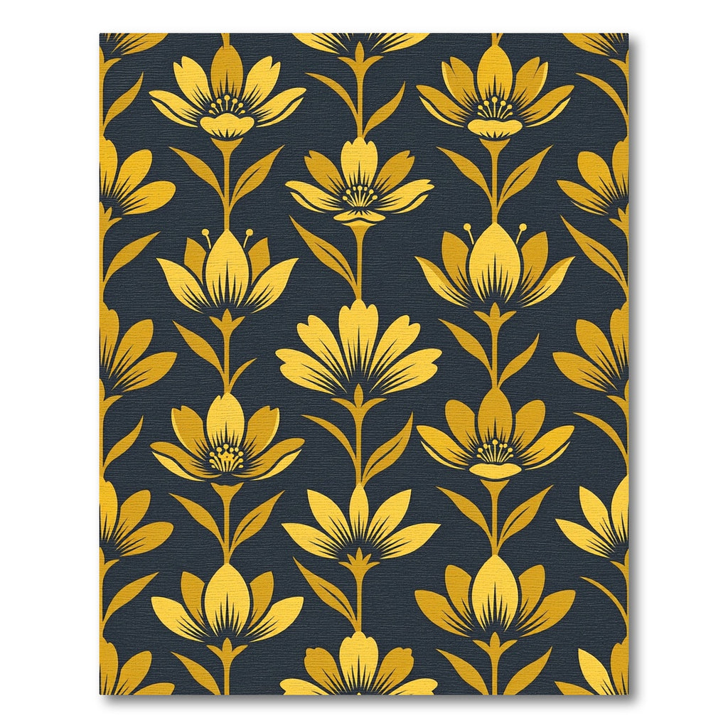 Golden Botanical Floral Midnight Navy Rug