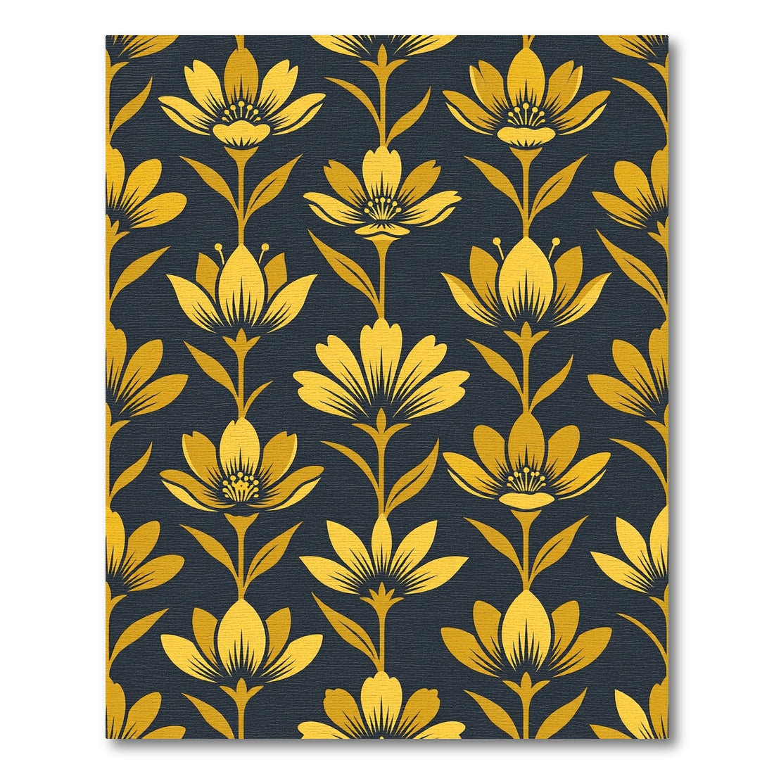 Golden Botanical Floral Midnight Navy Rug