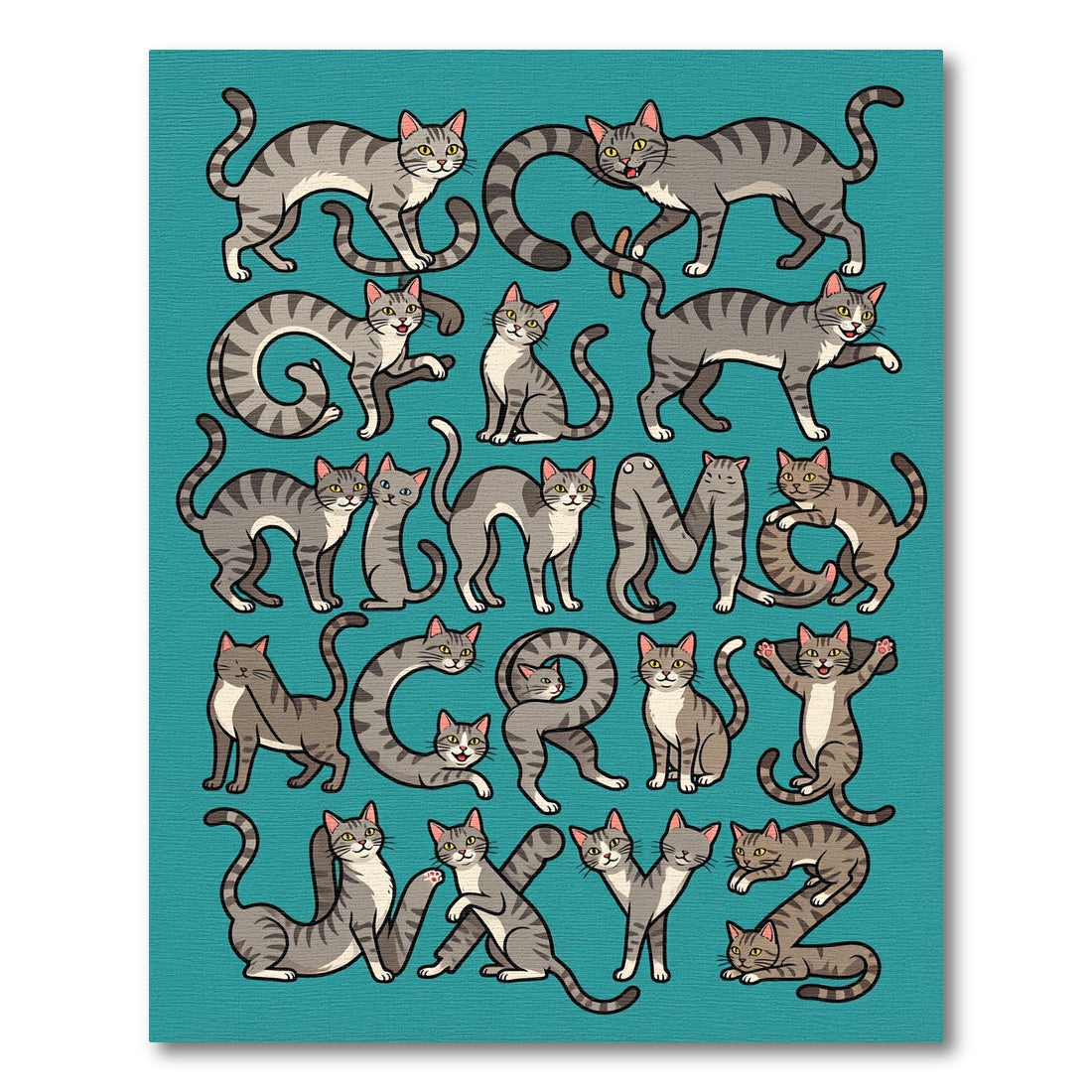 Gray Tabby Cats Alphabet Composition Rug