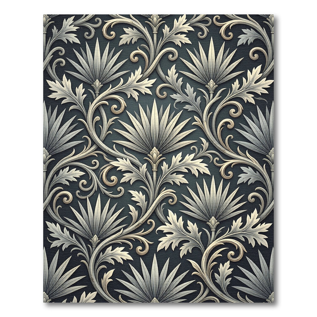 Sophisticated Charcoal Gray Ornate Fan Scroll Rug
