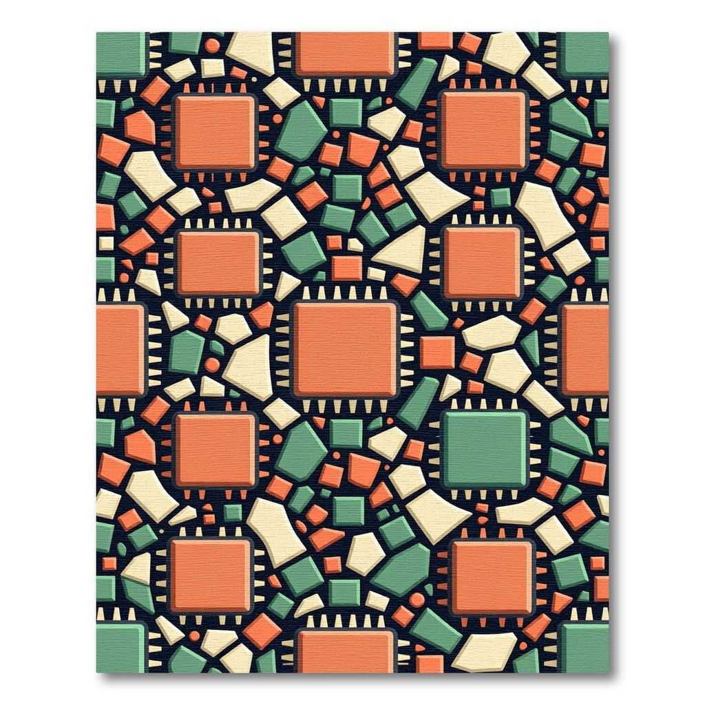Retro Microchip Geometric Abstract Grid Rug