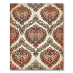 Coral and Taupe Ornate Damask Scroll Rug