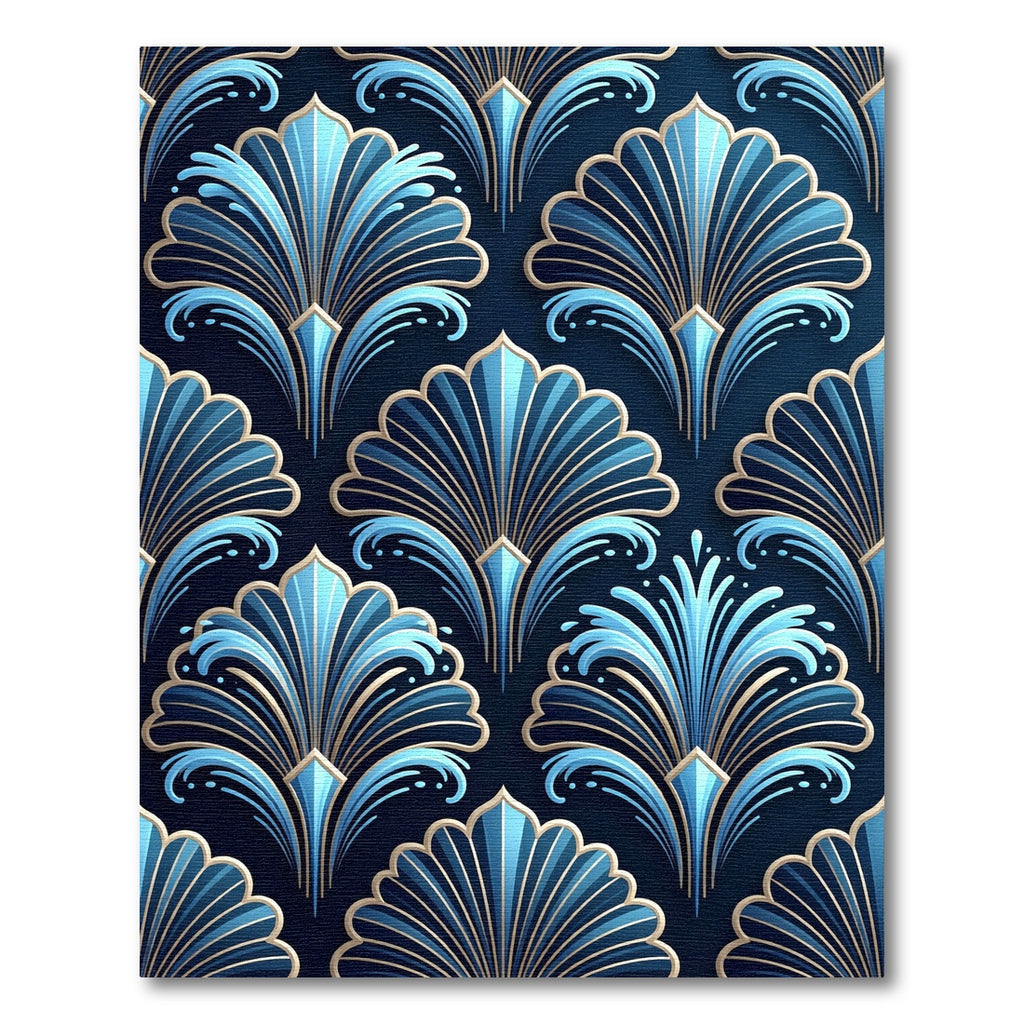 Elegant Blue Golden Art Deco Fan Rug