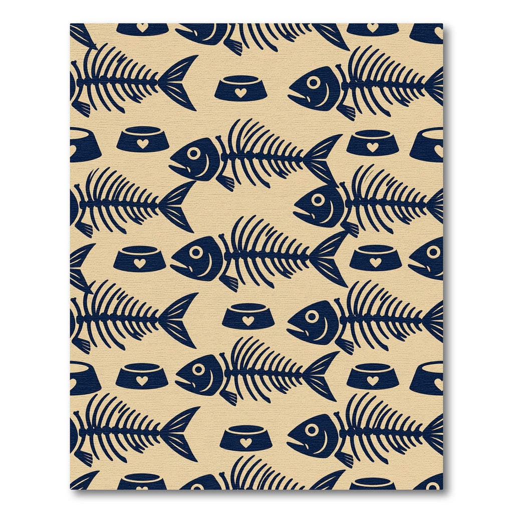 Navy Fish Skeleton Heart Bowl Tile Rug