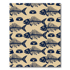 Navy Fish Skeleton Heart Bowl Tile Rug