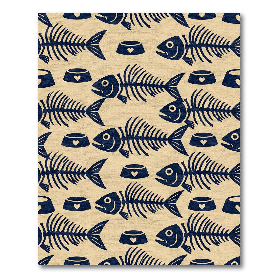 Navy Fish Skeleton Heart Bowl Tile Rug