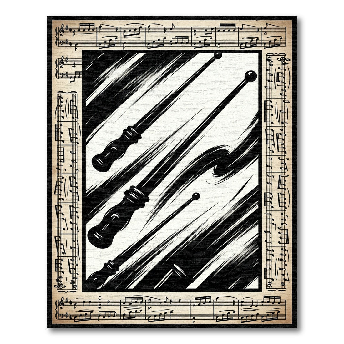 Monochrome Conducting Baton Musical Note Symphony Rug