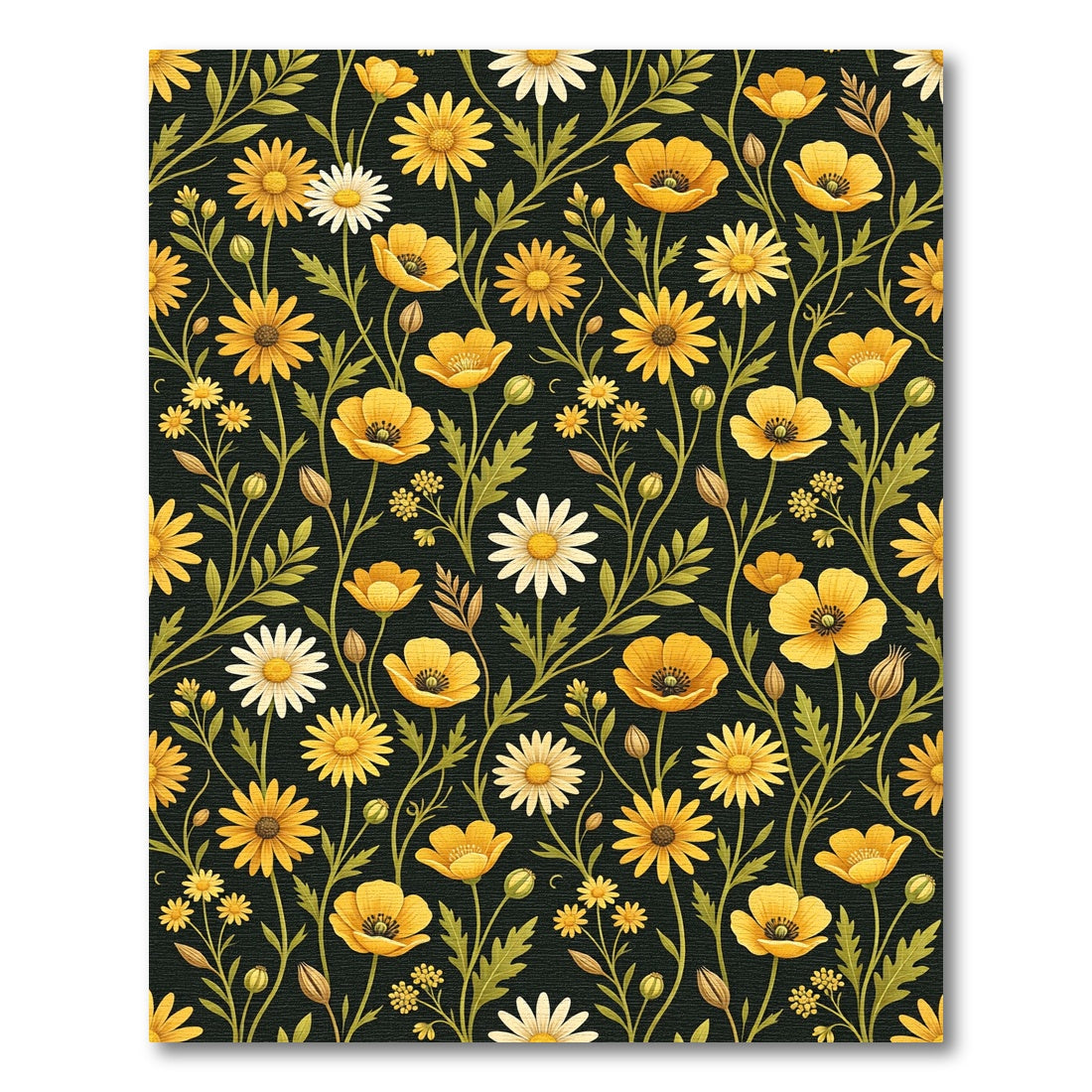 Golden Daisy Poppy Floral Botanical Rug
