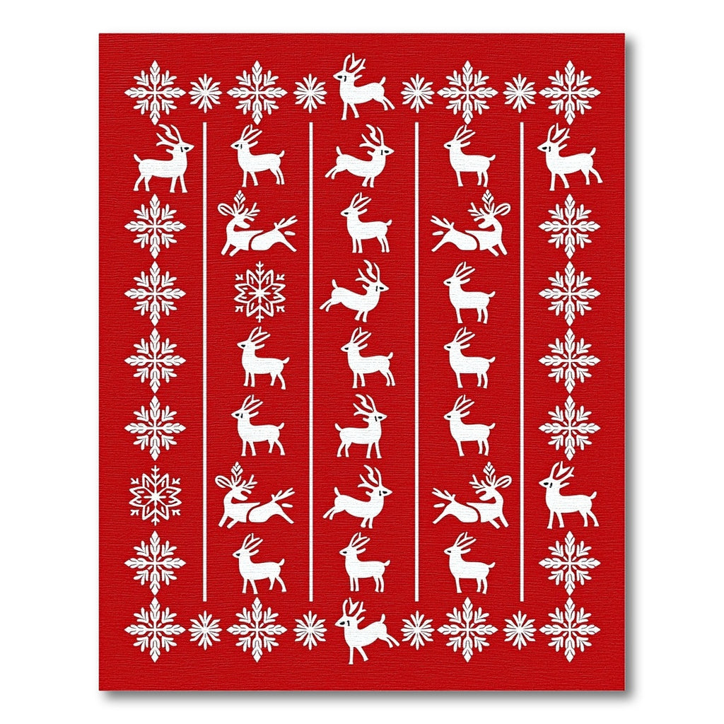 Red White Reindeer Snowflake Stripe Repeat Rug