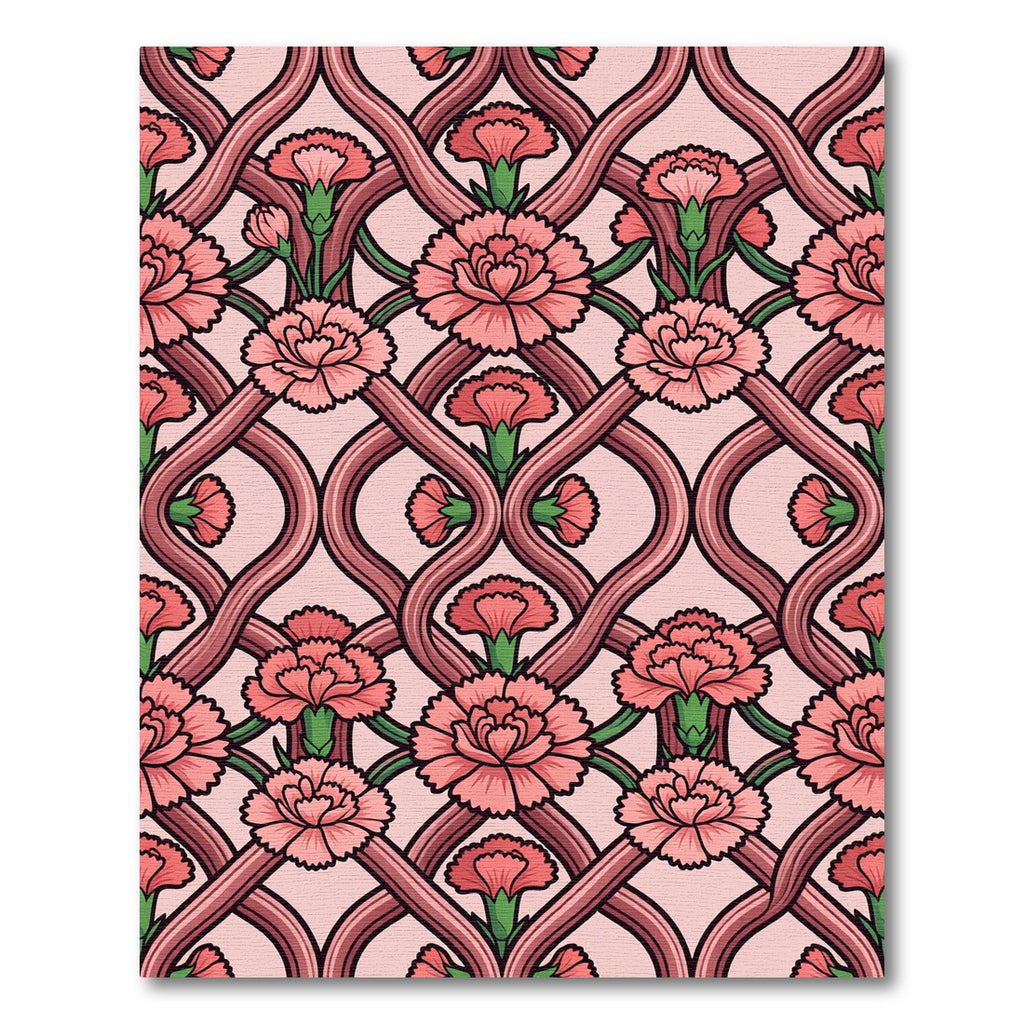 Pink Art Nouveau Carnation Interlocking Vine Rug