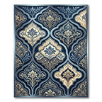 Elegant Navy Gold Damask Scroll Art Rug