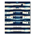 Modern Nautical Lighthouse Blue Striped Composition Rug