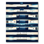 Modern Nautical Lighthouse Blue Striped Composition Rug