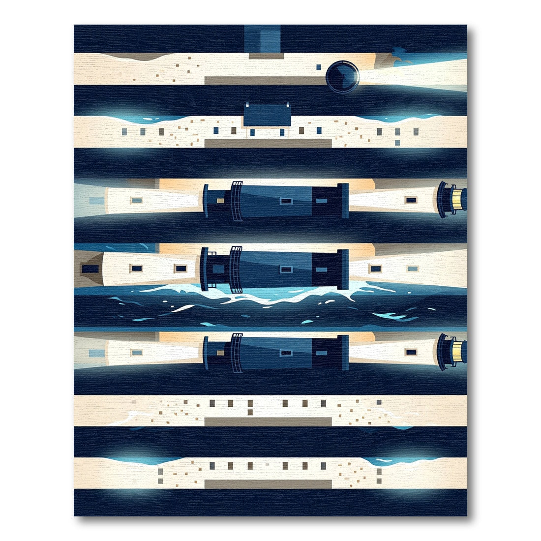 Modern Nautical Lighthouse Blue Striped Composition Rug