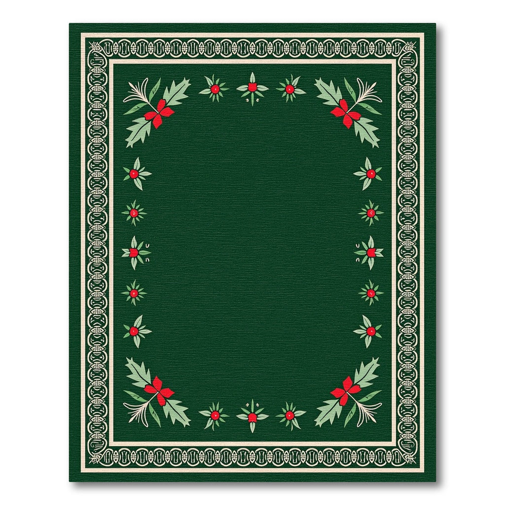 Emerald Green Holly Berry Border Rug