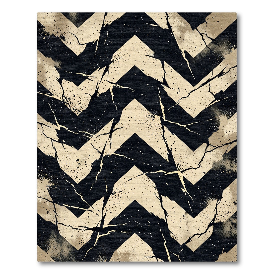 Distressed Onyx And Beige Chevron Rug