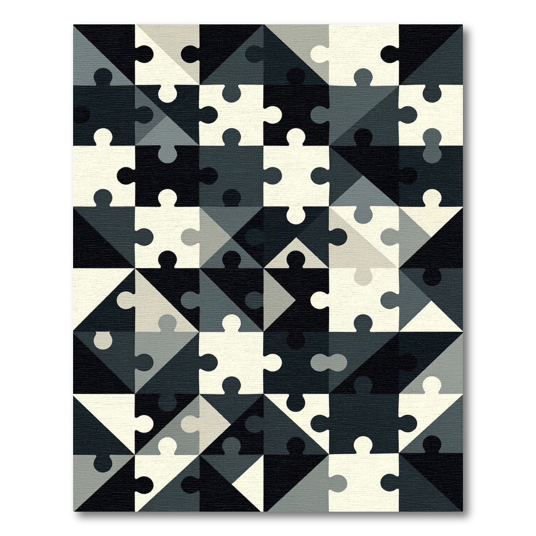 Monochromatic Geometric Jigsaw Puzzle Area Art Rug
