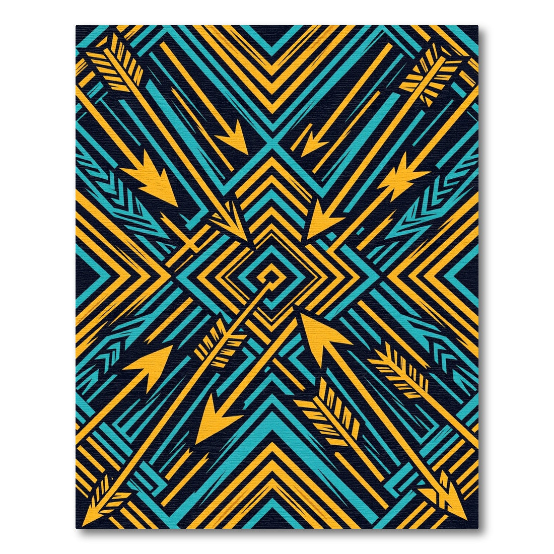 Bold Teal Yellow Arrow Geometric Rug