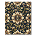 Golden Floral Scroll on Navy Rug