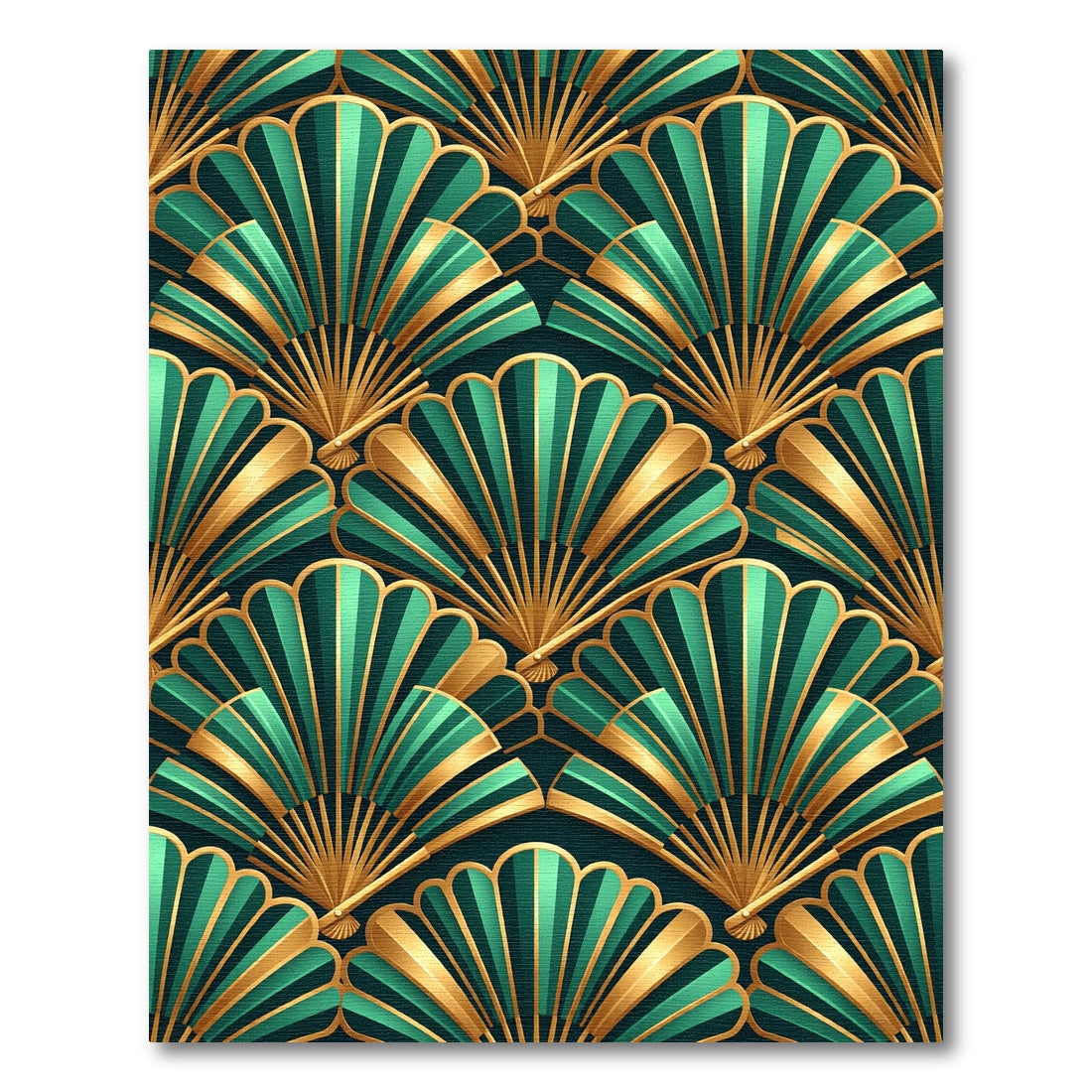 Art Deco Emerald Gold Fan Rug