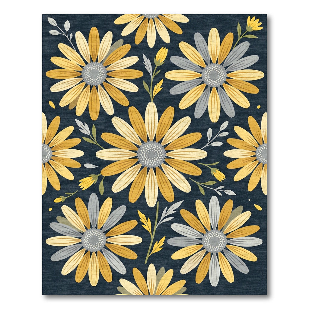 Golden Daisy Floral Navy Botanical Rug