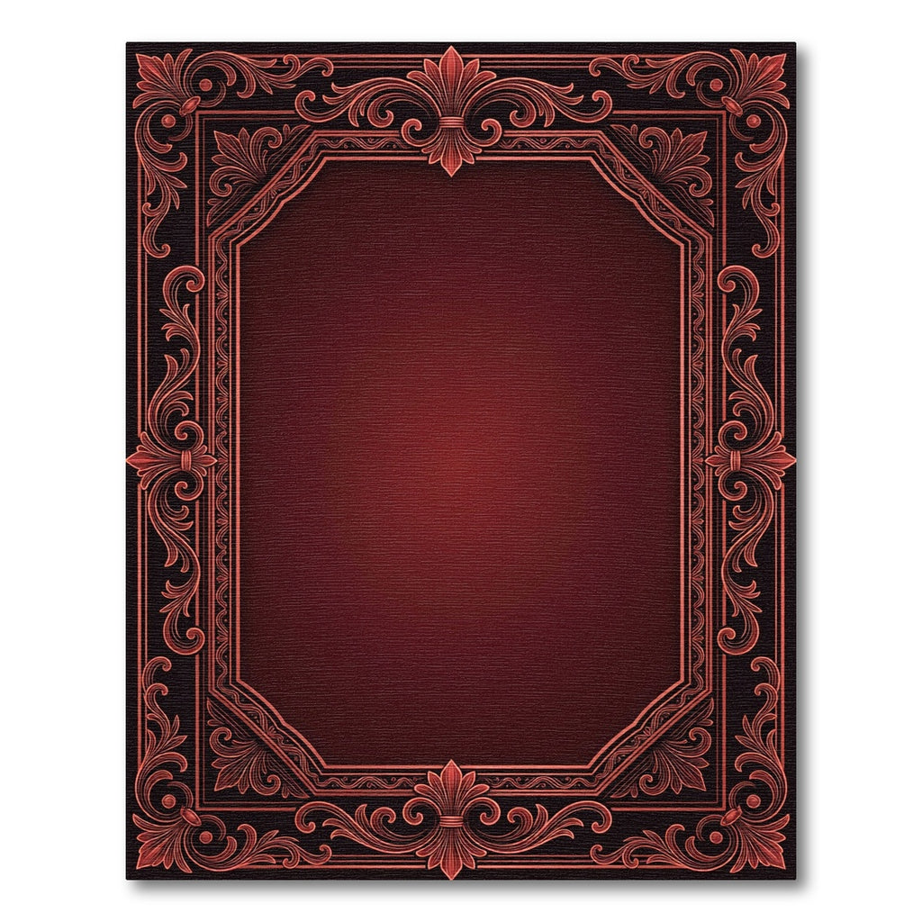 Ornate Crimson Filigree Damask Frame Rug